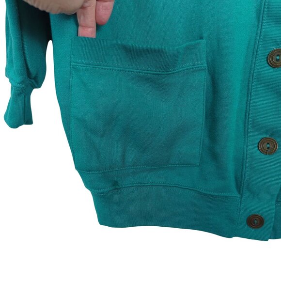Vintage Elle Macpherson Teal Cardigan Sweater M With Button Front and Pockets - Picture 4 of 15